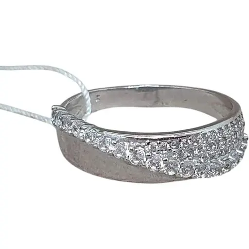 Серебряное кольцо Агни Диагональ с фианитами. 1244/1Р-CZ 18,5