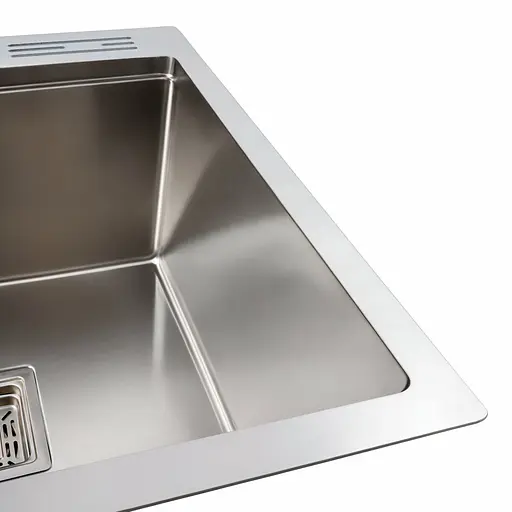 Кухонная мойка Platinum Handmade 50x50 нержавейка с подставкой для ножей + сифон, дозатор и корзинка, Нержавеющая сталь - фото 4