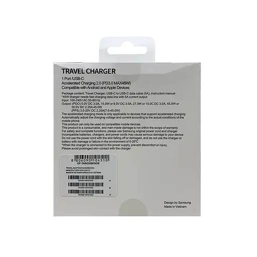 Зарядний пристрій SAMSUNG TRIO PD 2в1 65W (EP-TA845XBEGCN) адаптер + кабель TYPE-C - TYPE-C чорний - фото 6