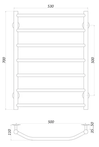 Водяна рушникосушка Unio LT W 700-500-7 Драбинка Трапеція, Хром - фото 4