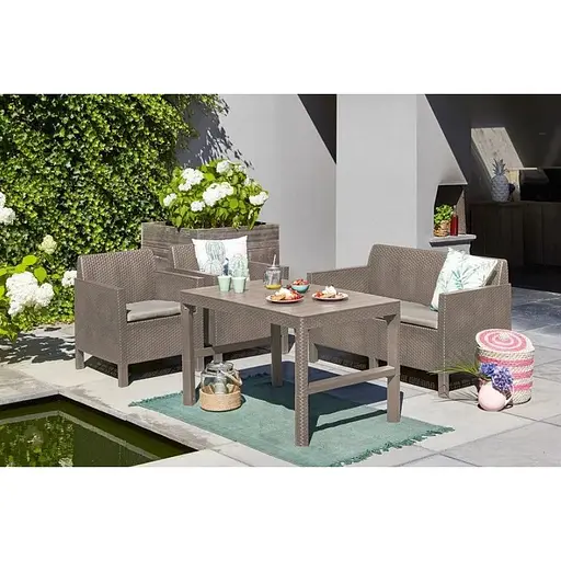 Стол для сада пластиковый Allibert Keter Lyon rattan table бежевый - фото 3