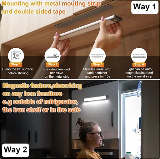 Світильники для шафи MOSTON 2Pack 60LED з димуванням 3 кольори Датчик руху Нічний світ (білий/Натуральний/Тепло освітлення) - фото 5