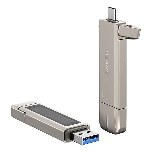 Флеш-накопитель Usams US-ZB275 2in1 USB 3.2 + Type-C GEN1 Dual Ports Aluminum Alloy 5G - 256GB Silver - фото 2