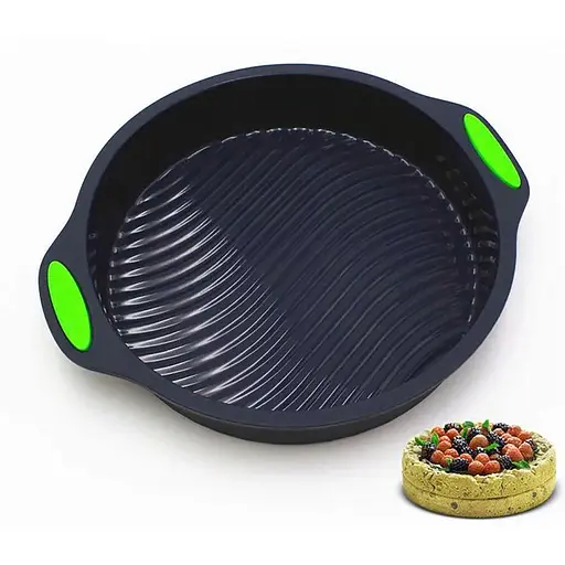 Форма для тортів та пирогів кругла силіконова з рифленим дном та ручками Ø 24.5 см, Kitchen Master Чорний 86048 - фото 4