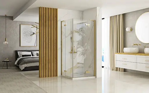 Душова кабіна Rea Hugo 90x90 brushed gold подвійна REA-K6609, Універсальна, прозорий, золотий - фото 2