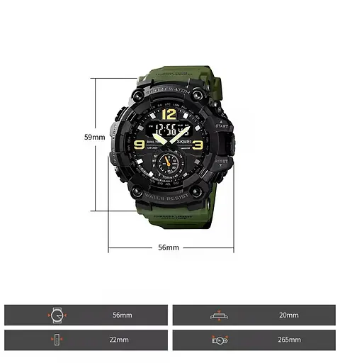Чоловічий спортивний наручний годинник Skmei 1637 водонепроникні (Зелений) - фото 8