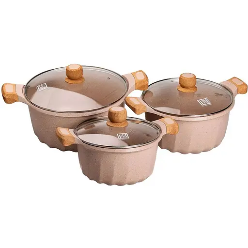 Набор кастрюль MGC алюминиевых 5,3/8,2/11,8 л с керамическим покрытием, бежевый HP-4-402 - фото 5