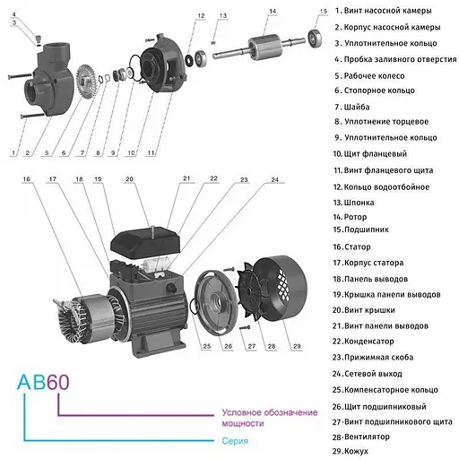 Насос Zegor AB60 поверхностный 0,37 кВт H35 м Q2,1м³/г вихревой 30412 - фото 2