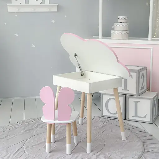 Детский стол Облако с нишей и стульчиком Бабочка (Розовый) - фото 6
