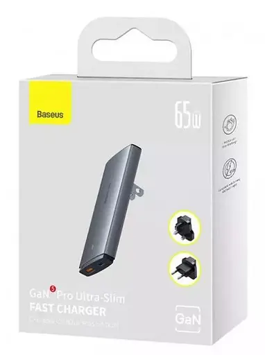 Мережевий зарядний пристрій Baseus GaN5 Pro Ultra-Slim 65 W (2 порти C+U) з кабелем 100 W (CCGP150113) сіре - фото 9