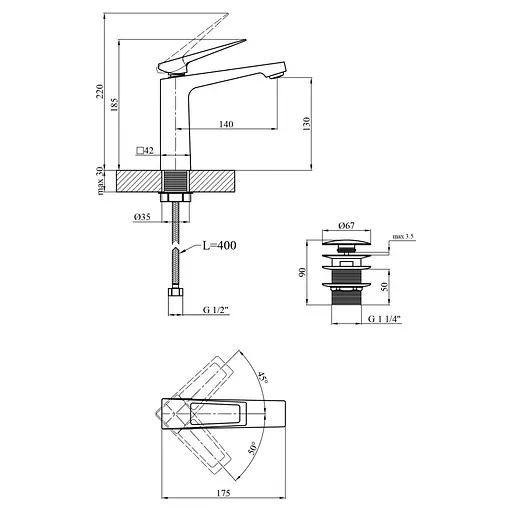 Змішувач для раковини Kroner KRP Ersel - C0110BV з донним клапаном (CV035471) - фото 9