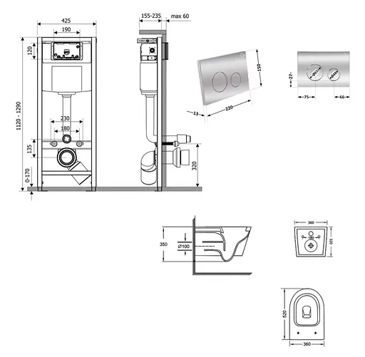 Набір Q-tap Nest 4 в 1 підвісний унітаз Jay Ultra Quiet 520x360x320 + комплект інсталяції QT07335175W48201 - фото 8