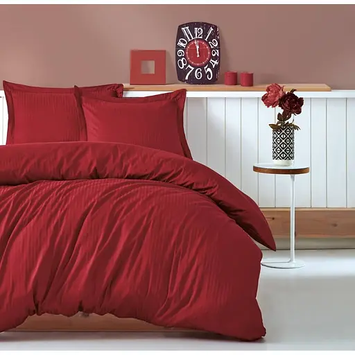 Комплект постільної білизни CottonBox Stripe Bordo Євро Різнобарвний 000230392