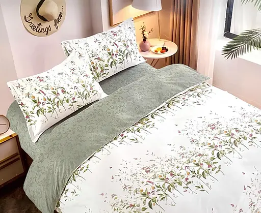 Постельное белье сатин Laura-Grand 21 евро комплект зеленый белый - фото 1