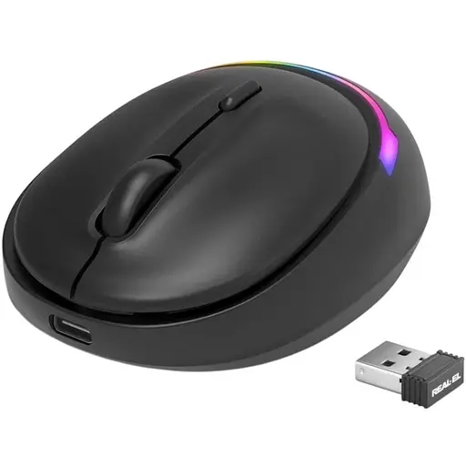 Миша Real-El RM-440W Rechargeable Wireless чорний бездротова Type-C BT RGB оптична 1600 dpi 3 кнопки - фото 1