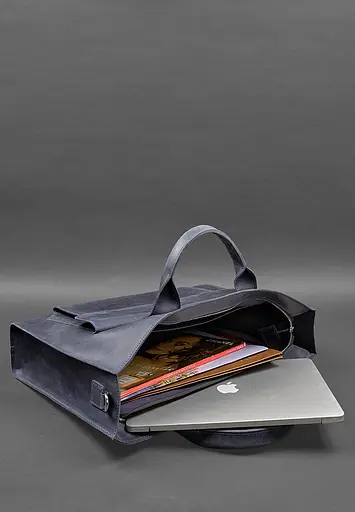 Шкіряна сумка для ноутбука та документів Універсальна синя Crazy Horse - фото 9