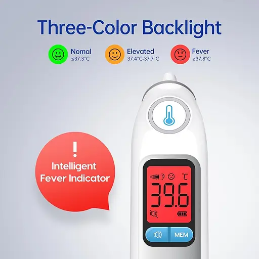 Термометр для ушей профессиональной точности для взрослых и младенцев, 3-цветный код предупреждения о лихорадке - фото 5