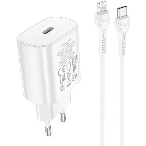 Набір блок і кабель Hoco Type-C to Lightning Jetta N22 25 W білий 6931474760074 - фото 1