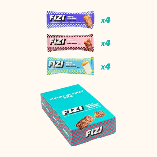 Уцінка. Набір веганських низькокалорійних батончиків Fizi Mood Booster Mix Box 480 г (12 шт. x 40 г) - фото 3