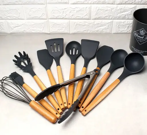 Набір кухонного приладдя Edenberg Silicone kitchen utensils set 12 предметів Чорний - фото 6