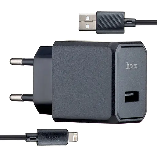 Мережевий зарядний пристрій Hoco CS11A Ocean single port charger set (iP) (EU) Чорний - фото 1