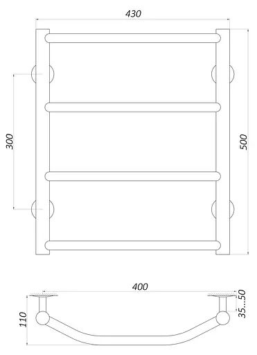 Водяна рушникосушка Unio LT W 500-400-4 Драбинка Трапеція, Хром - фото 5