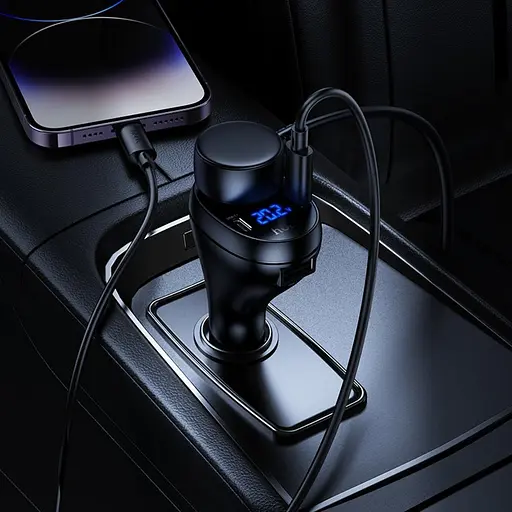 Автомобильное зарядное устройство Hoco Z61 USB/2 Type-C с разъемом прикуривателя и дисплеем черный - фото 2