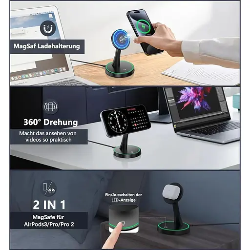 Сумісна підставка для зарядного пристрою MagSafe потужністю 15 Вт для iPhone 16/iPhone 15 - фото 4