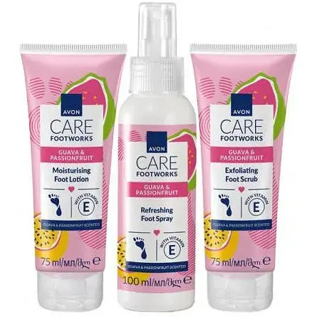 Набір по догляду за ногами Avon гуава та маракуйя (f/scr/75ml+ f/lot/75ml+ f/spr/100ml) - фото 1