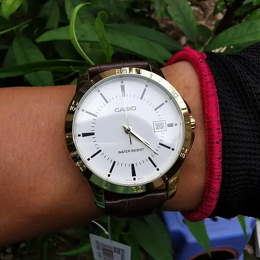 Годинники наручні чоловічі кварцові золоті з шкіряним ремінцем оригінал Casio MTP-V004GL-7AUDF (модуль №5058) - фото 3