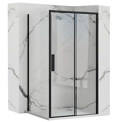 Душова кабіна Rea Rapid Slide 90x100 black REA-K6422 + REA-K6400, Чорний матовий, Універсальна, прозорий - фото 1
