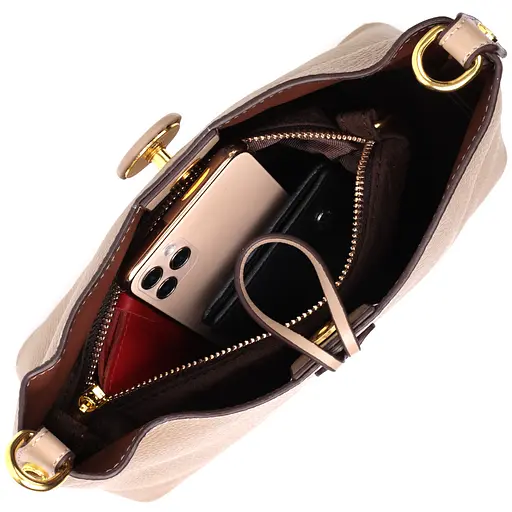 Сумка женская Vintage с оригинальной застежкой пуговкой из натуральной кожи 26х18х10 см sum0028990 - фото 7