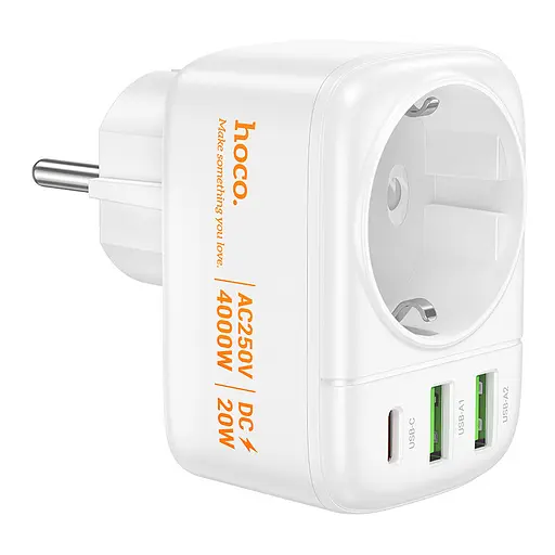 МЗП Hoco AC26 Changer Outlet Extender 20W (2USB-A/1USB-C/1Socket) White - фото 2