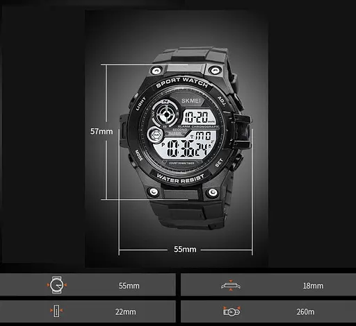 Мужские спортивные наручные часы Skmei 1759 водонепроницаемые 10 АТМ (Черные) - фото 5