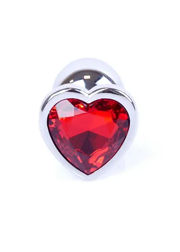 Анальна пробка с кристаллом Jewellery Silver Heart Plug 7х2.7 см (красный) - фото 3