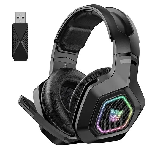 Геймерские игровые Bluetooth наушники Onikuma B100 с выдвижным микрофоном и LED подсветкой Black