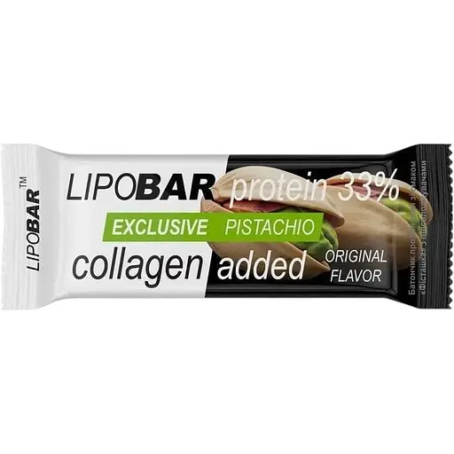 Батончик LipoBar Exclusive Protein Bar, 50 грам збагачений біоактивним колагеном Peptan - Фісташка