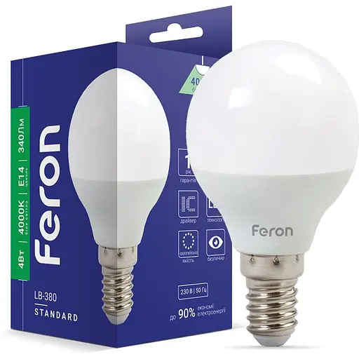 Світлодіодна лампа Feron LB-380  P45 230V 4W  E14 4000K (25640)