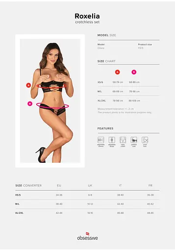 Комплект эротического белья Obsessive Roxelia XS/S черный - фото 7