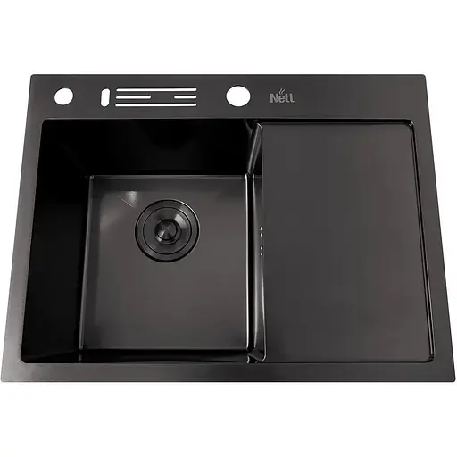 Чорна раковина на кухню Nett NB-6045(R) з правим крилом