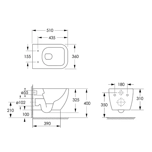 Унитаз подвесной Imprese Valtice Rimless 51x36x40 см, сиденье Slim slow-closing white i1105, Белый - фото 2