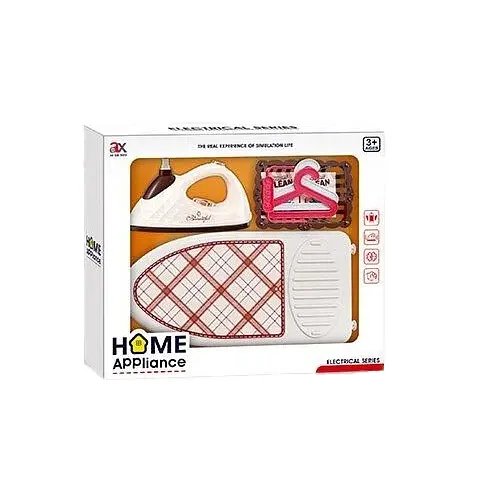 Набор для глажки 6932 A, утюг на батарейках, имитация работы утюга, спрей, гладильная доска, корзина, аксессуары, в коробке (6969237403166) - фото 1