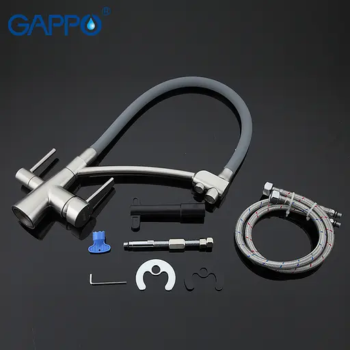 Смеситель для кухни с подключением фильтра серый/сатин шпилька Ø35 Gappo 1/8 G4398 Серый - фото 6