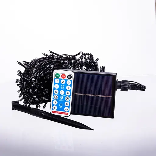 Новорічна гірлянда вулична GarlandoPro 30 м 300 LED із сонячною батареєю 8 режимів роботи чорний провід Мультиколор SB300L30MBML - фото 3