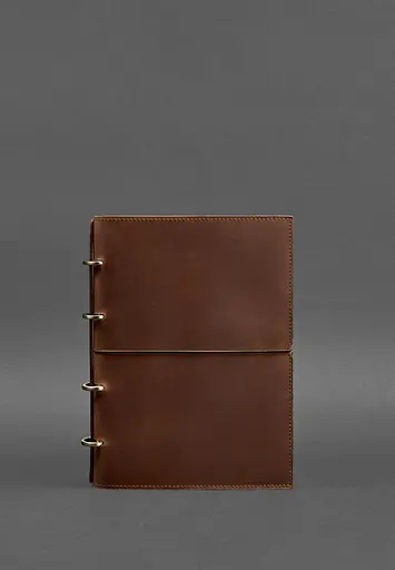 Кожаный блокнот А5 на кольцах (софт-бук) 9.0 в мягкой светло-коричневой обложке. - фото 2