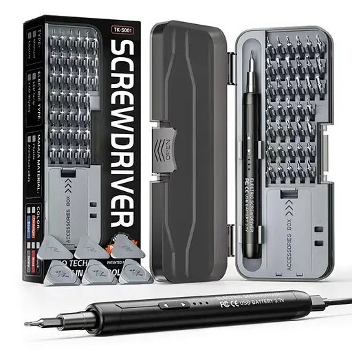 Аккумуляторная отвертка 46 в 1 с магнитными битами. Черная - фото 1