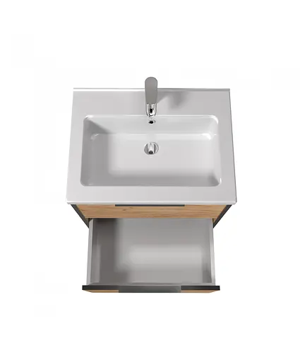 Тумба Мойдодир Line Craft 60 з умивальником Cosmo 60 дуб крафт/Чорний - фото 5