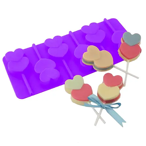 Силиконовая форма для леденцов и конфет на палочке "Сердечки", Kitchen Master Фиолетовый 87403 - фото 2