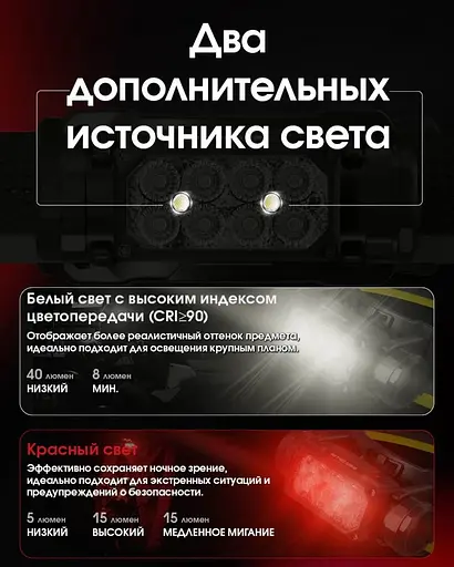 Налобний потужний ліхтар Nitecore HC65 UHE USB Type-C 2000лм (Чорний) - фото 8