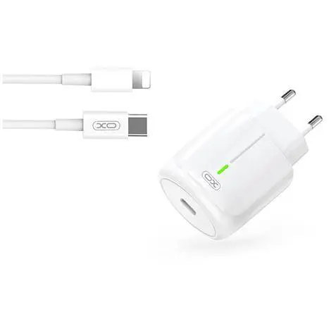 Мережевий зарядний пристрій XO L113 PD 20W (1USB-C) з кабелем Type-C - Lightning білий - фото 1